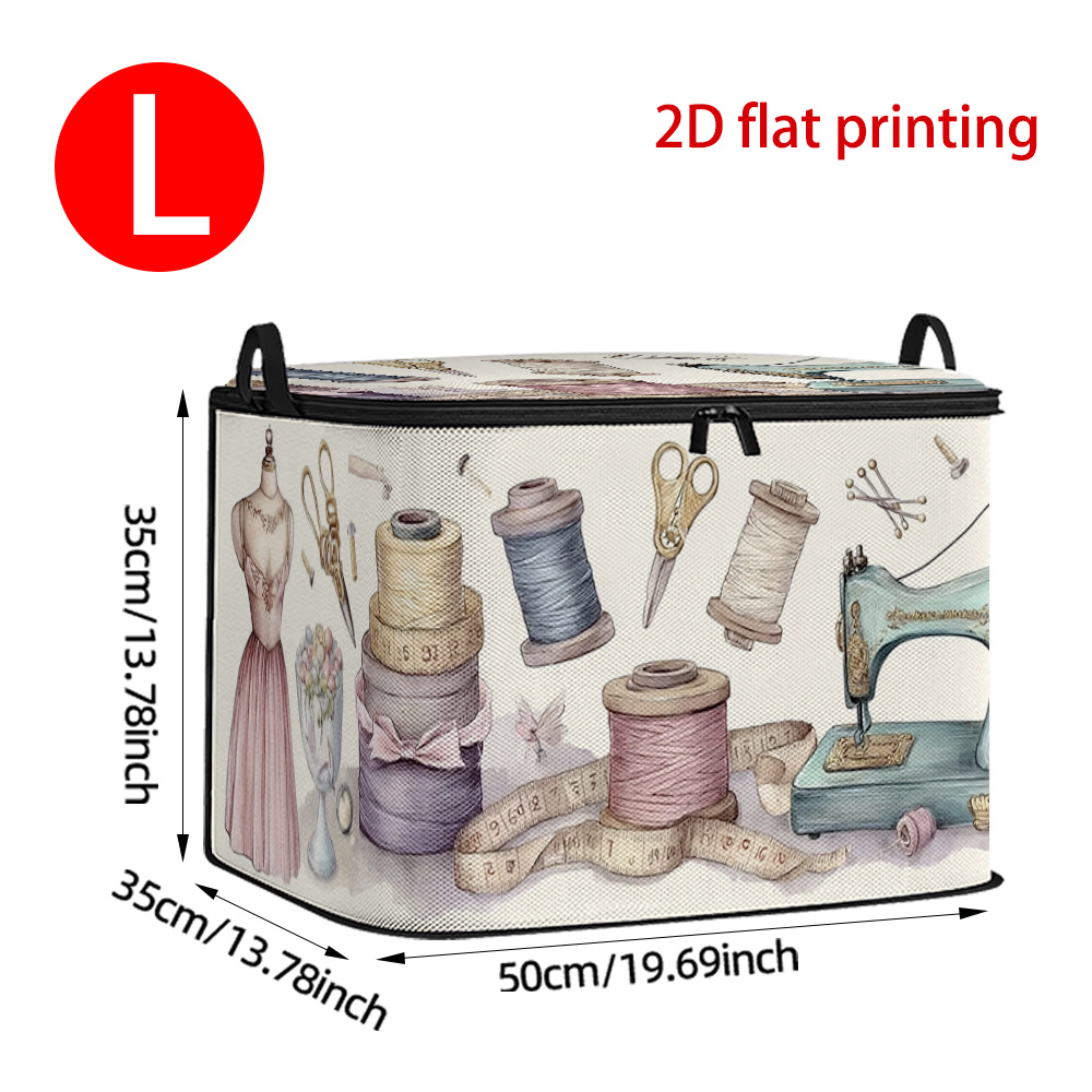 TEMU de almacenamiento con y estampado de suministros de costura vintage, 1 pieza, 2D , tela , bolsa de almacenamiento plegable de gran capacidad