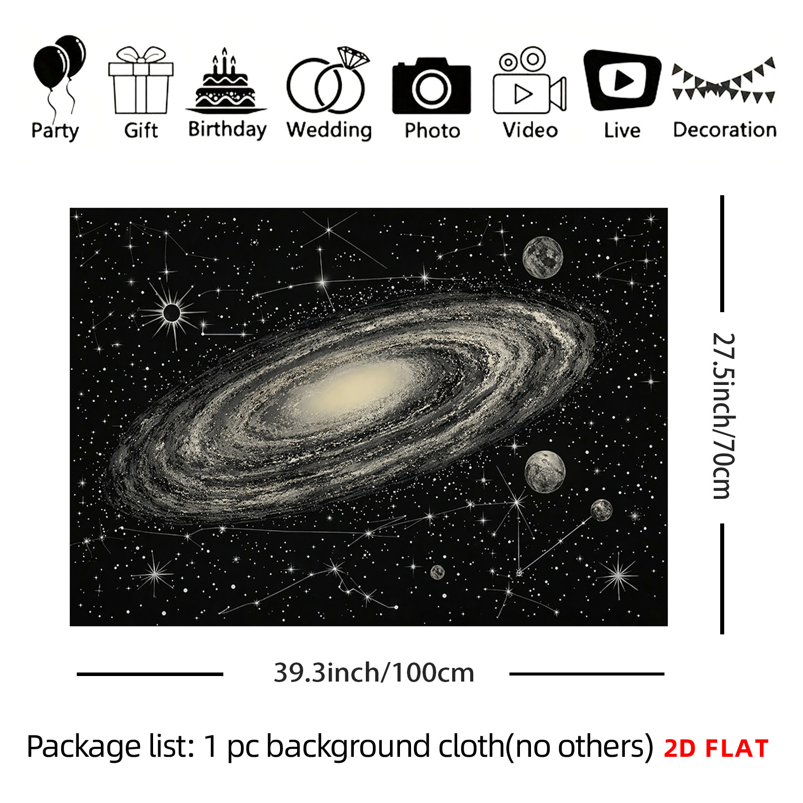 TEMU 2d Flat, [2d Plane Printing] 1 Large Size/small Size Pattern Printed Tapestry- Spiral Galaxy, Star, Constellation, , , Room Wall Decoration,