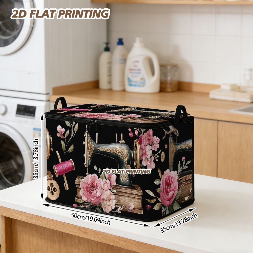 TEMU 1pc Of Sewing Machines And Flower Shelf Baskets, Large Collapsible Case With Zipper, Suitable For Bedding Storage, Office Organization, Holiday