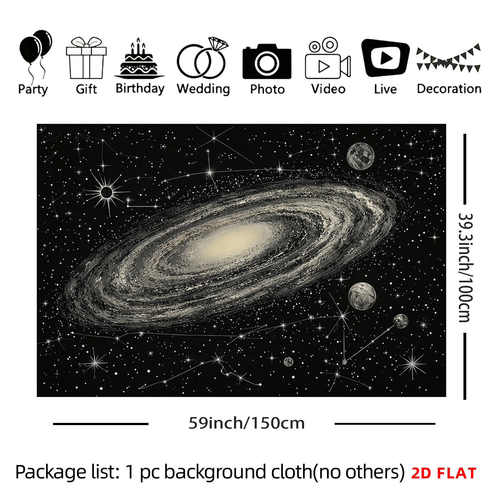 TEMU 2d Flat, [2d Plane Printing] 1 Large Size/small Size Pattern Printed Tapestry- Spiral Galaxy, Star, Constellation, , , Room Wall Decoration,