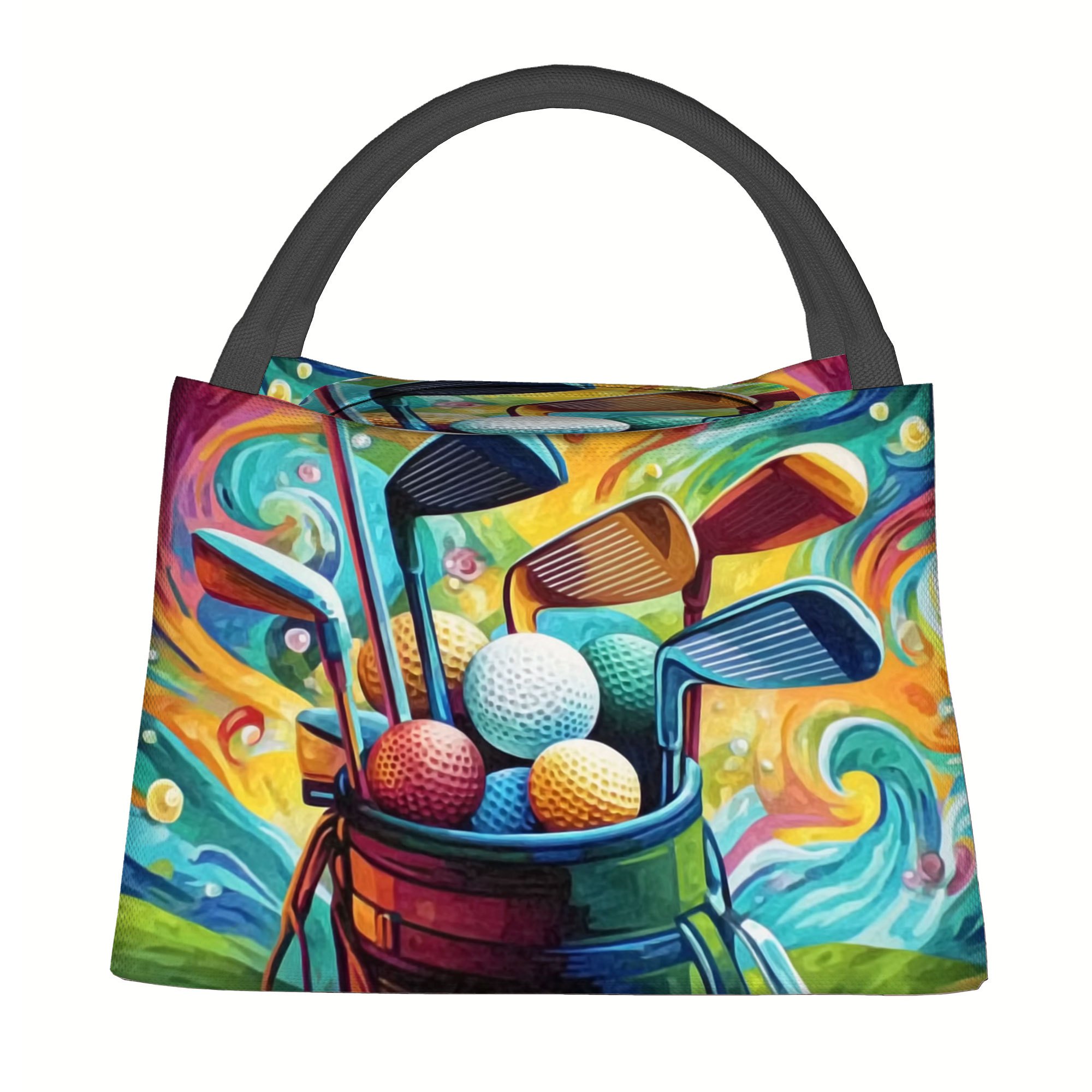 TEMU 1pc, Sac Isotherme Imprimé Art Vif Club de Golf et Ballon, Sac Isolant, Pas de Contact Alimentaire, Convient , Restaurant, Bureau, Unisexe