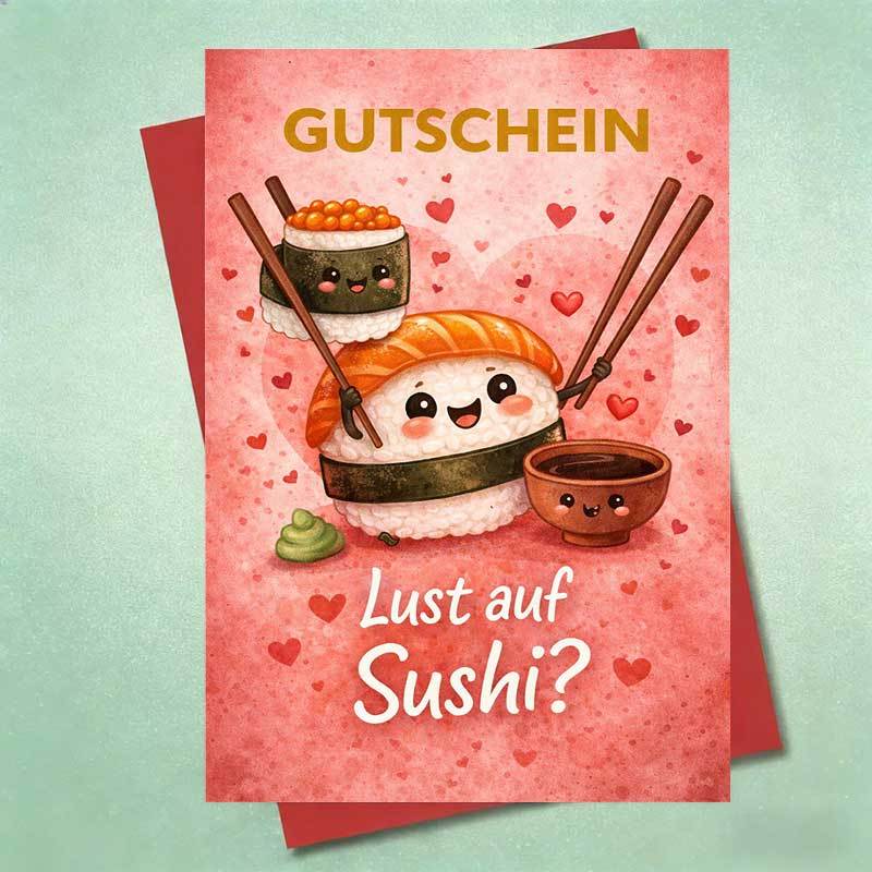 E-shop Niedliche Sushi- Grußkarte Kawaii und Rollen mit Herzen Lustige Liebesnotiz für Valentinstag Jahrestag Date Night Geschenk für Freund Freundin