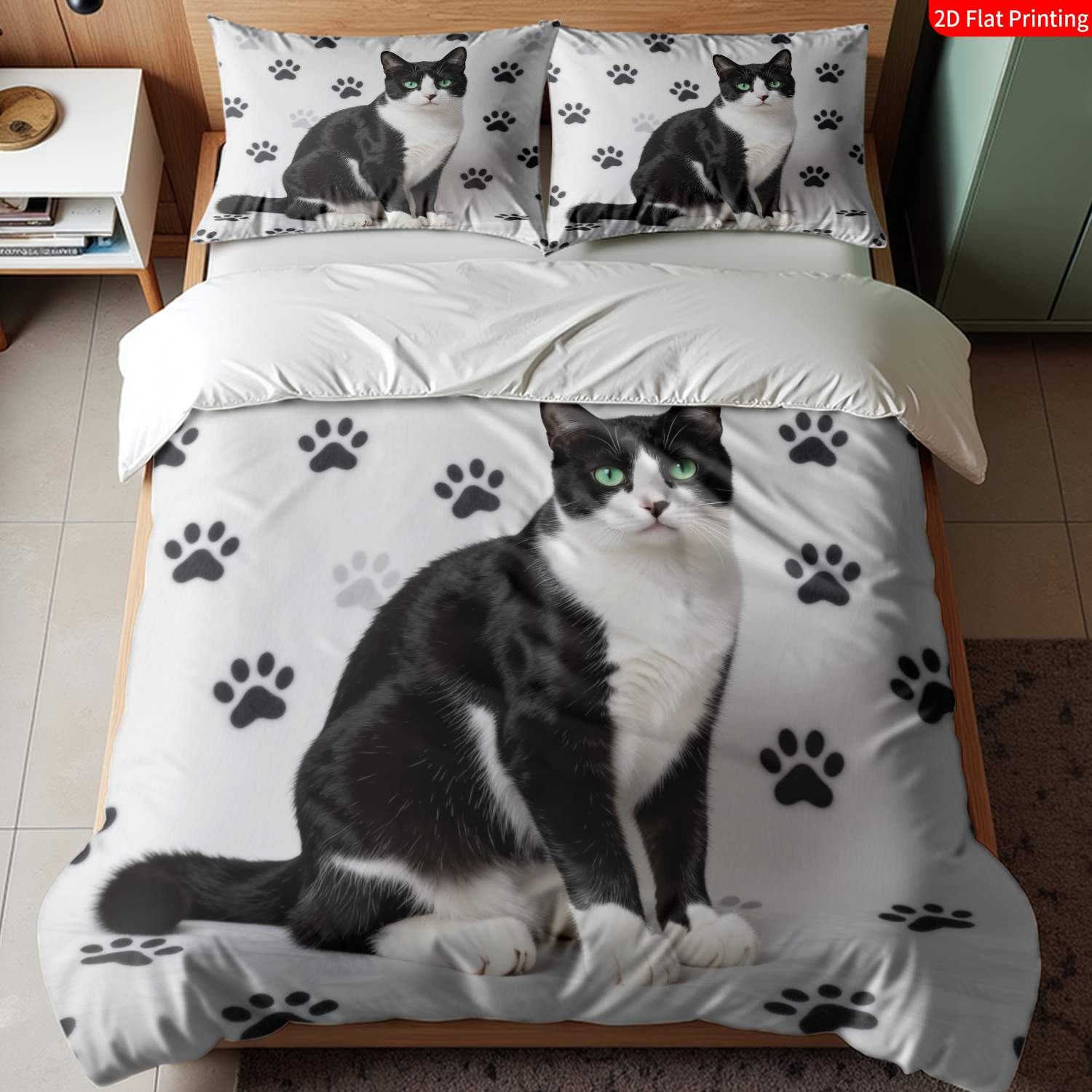 TEMU Set Of 2 Or 3pcs Featuring A Modern Minimalist Cat-themed Quilt Cover With A Black, White, And Design, Including And Cat Images, Perfect For