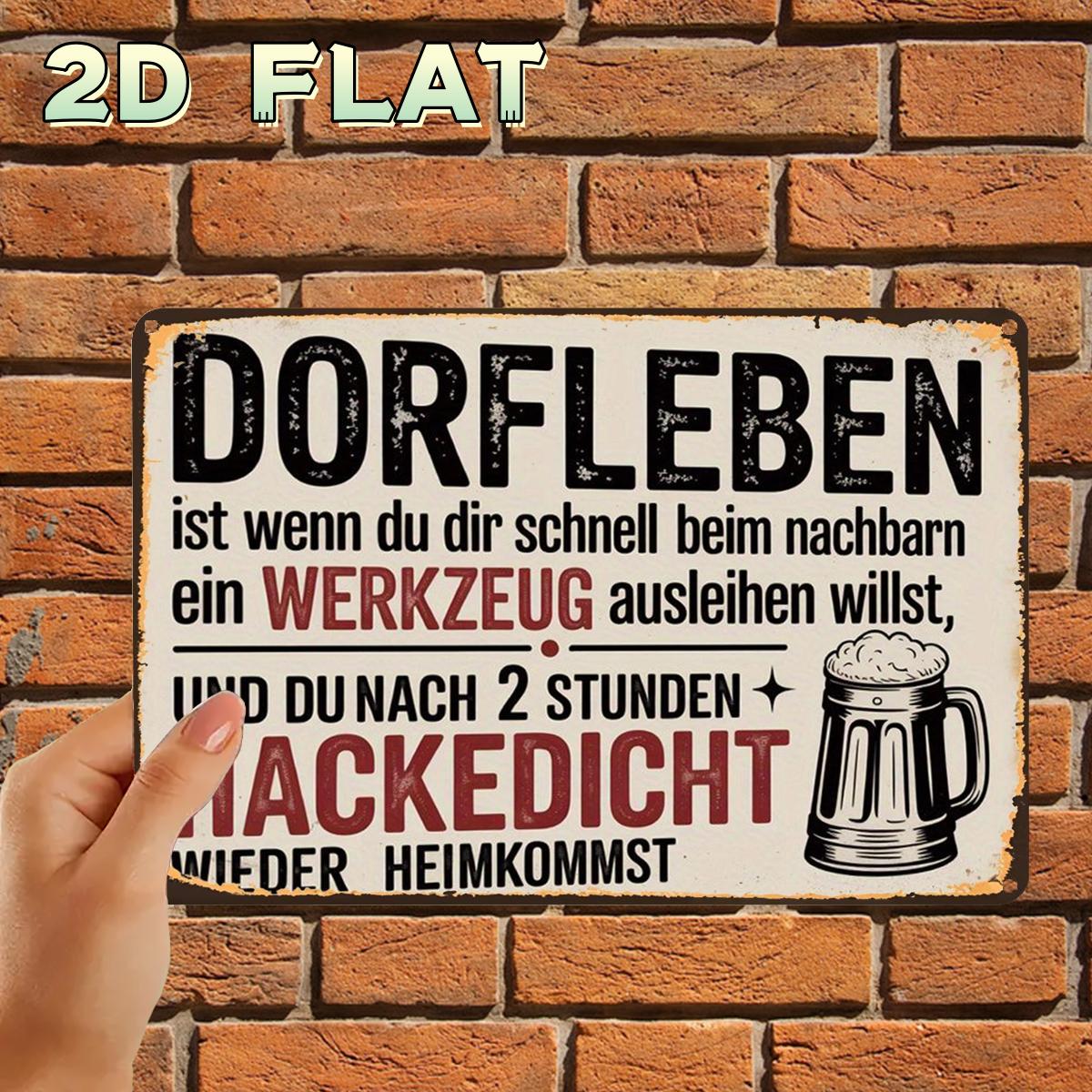 E-shop 2D-Flach, 2D-Flach, ., Retro Vintage Rustikales Schild mit deutschem Humor Bierkrug-Design, Metall-Blechschild, vorgebohrte Löcher, geeignet für