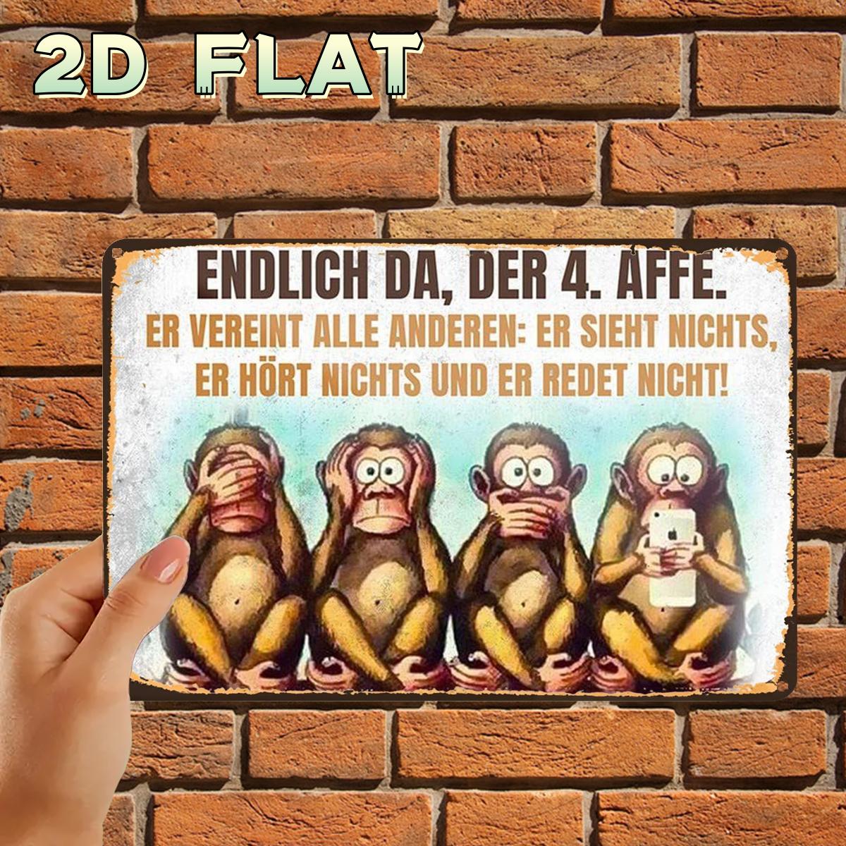 Image of 2d Flat, 1pc, Retro Vintage 4 Monkeys Wise Saying Metal Tin Sign, With Pre-drilled Holes, Ideal For Indoor, Garden, Outdoor, And Restroom Decor