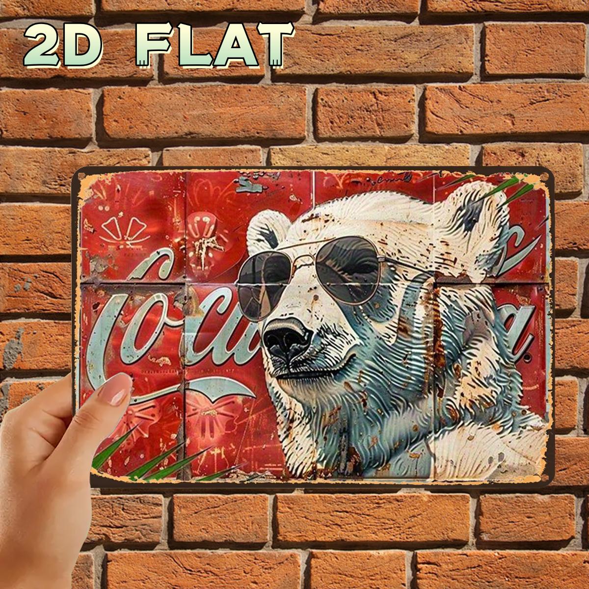 TEMU 2d Flat, 2d Flat,1pc,retro Vintageretro Polar Bear Fashion Glasses Art Signmetal Tin Sign, Pre-drilled Holes, Suitable For Indoor,