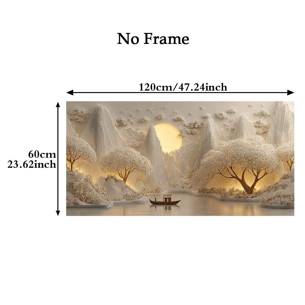 TEMU 2d Flat, 2d Flat/1pc 23.6*47.2in/60*120cm Unframed Large Canvas Printing On Lake With Boat Modern Canvas Posters For Decoration Room, Wall