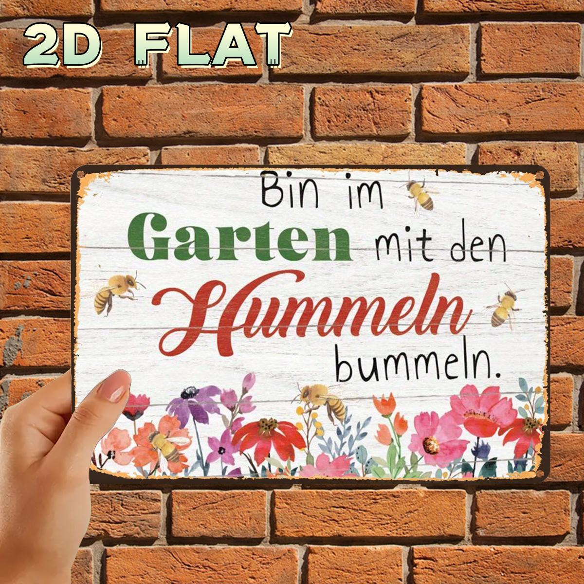 E-shop 2D Flach, ., Retro Vintage Garten Bienen Metallschild Dekor, mit vorgebohrten Löchern, Ideal für Innen, Garten, Außen und Toiletten Dekoration