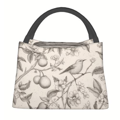 1pc birds flowers fruits branches pattern printed thermal bag insulation bag insulated bag not for direct food contact suitable for office unisex portable reusable insulated and refrigerated