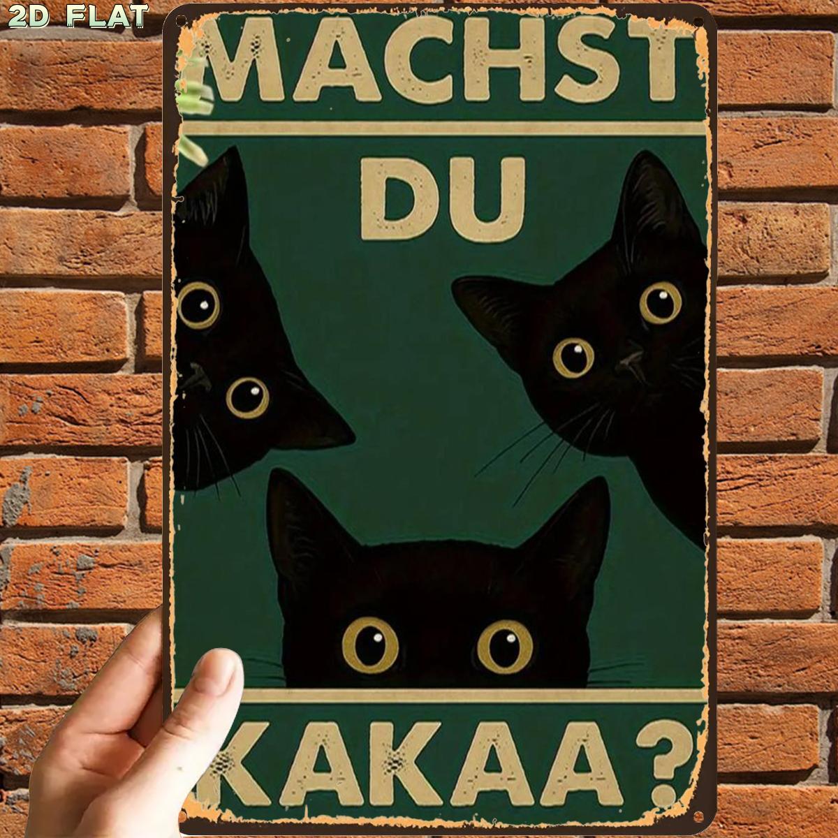 Image of 2d Flat, 2d Flat,1pc,retro Vintagevintage Cat Art Poster With Humorous German Textmetal Tin Sign, Pre-drilled Holes, Suitable For Indoor, Garden,outdoor, Toilet Decoration, 2d Flat