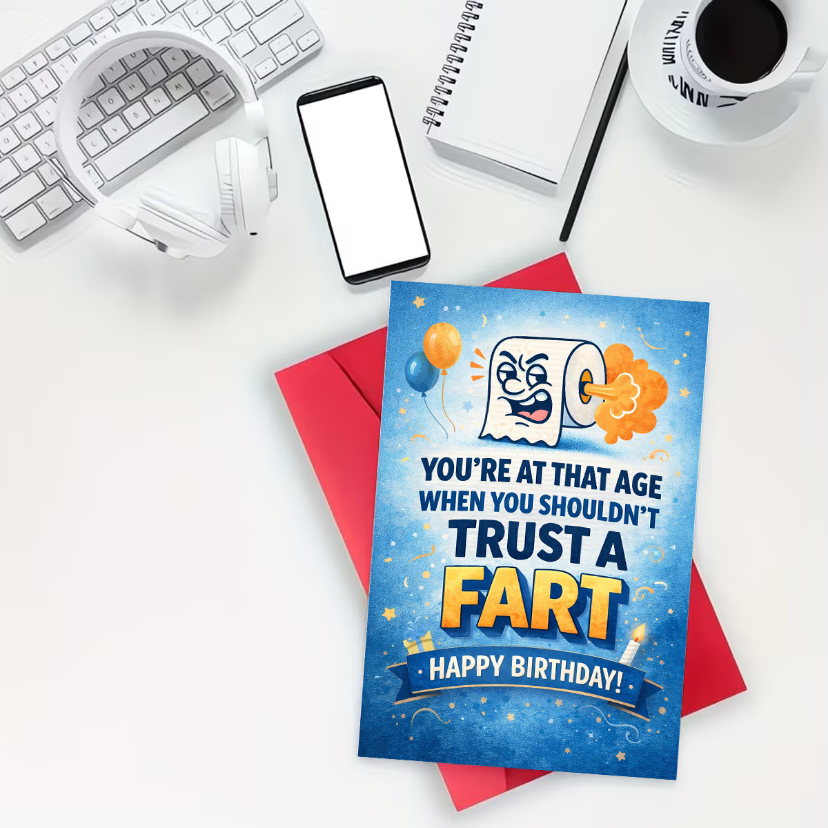 TEMU 1pc Funny Birthday Greeting Card, Featuring A Cartoon Toilet Paper Design With The Cheeky Message "you're At That Age When You Shouldn' A Fart,"