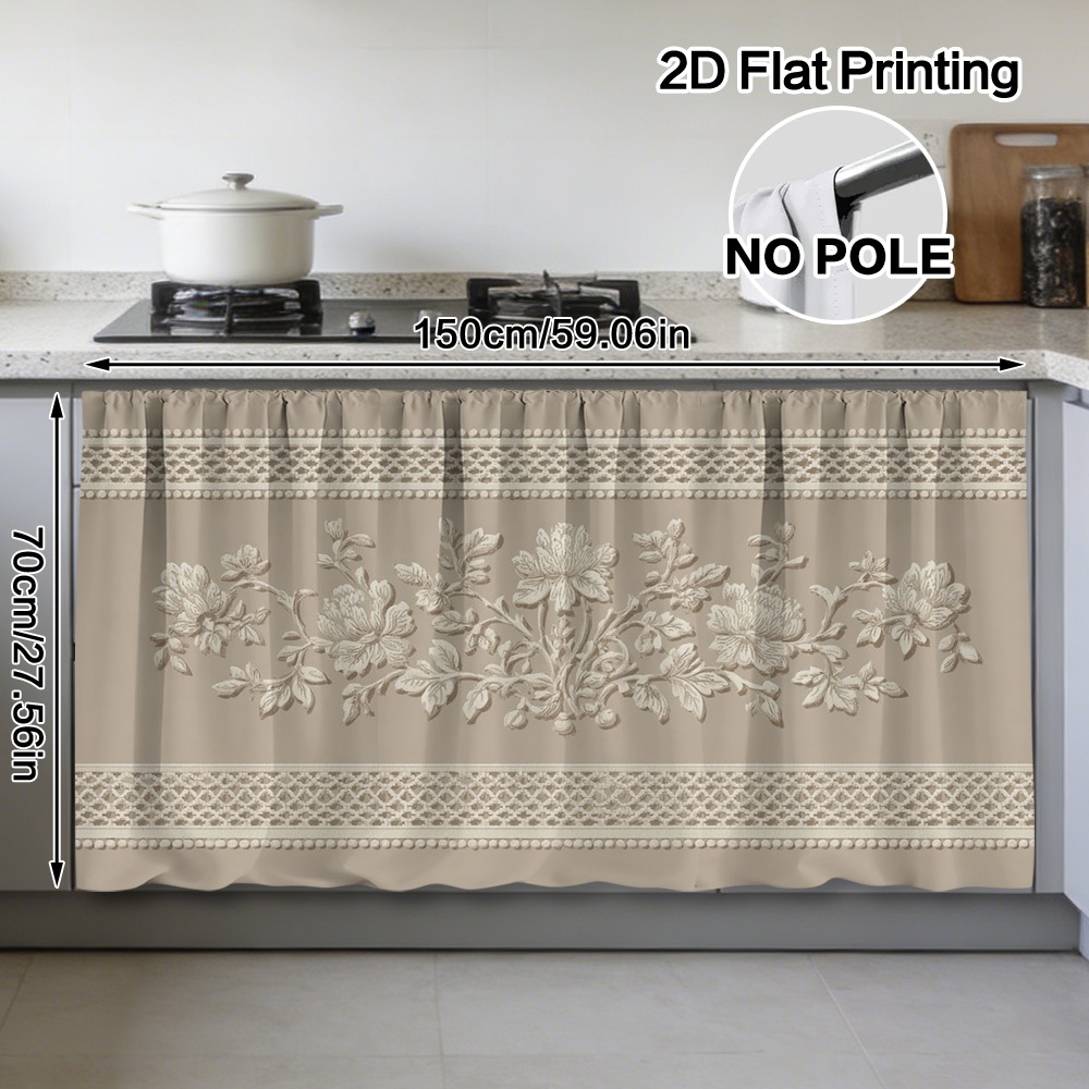 TEMU 2d Flat, 1pc Floral Border Pattern Curtain & Cabinet Decor - Polyester Easy To Clean, Rod For , Study Bathroom Laundry Room, Home Textile, 2d