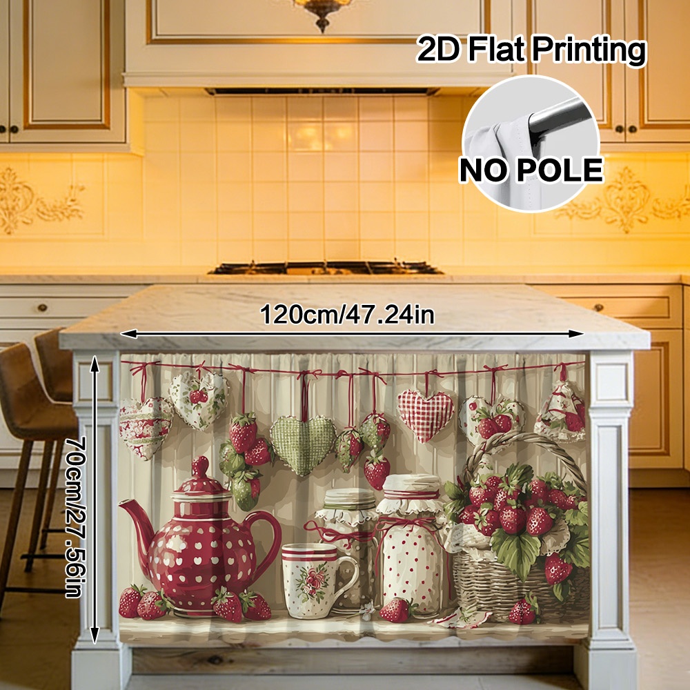 TEMU corta per lavello da cucina 2D Flat - Design 2D Flat con motivo a fragola, facile da installare con per bastone, realizzata in poliestere facile