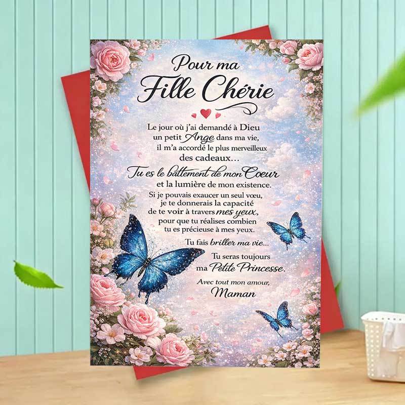 TEMU 1pc Mother To Daughter Card French Quote Floral Romantic Gift From Mom For Birthday Graduation Christmas Valentine Keepsake Encouragement