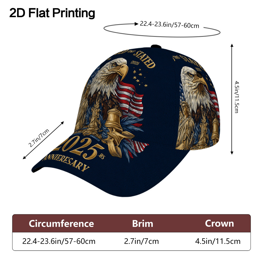 TEMU 1pc 2d Flat Usa 250th Anniversary Design Pattern Printed Classic Baseball Cap, Lightweight And Comfortable Adjustable Design, Stylish Duckbill