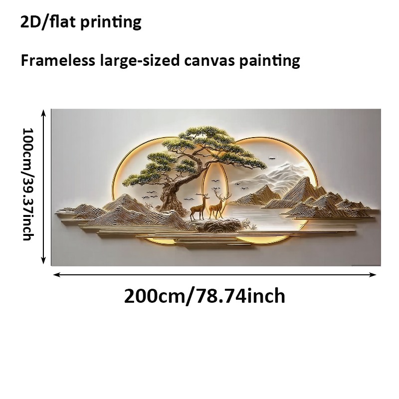TEMU 2d Flat, 2d Flat, 1pc 2d/flat Measuring 39 By 78 Inches Or 100 By 200 Centimeters, Frameless Canvas Artwork Featuring A Golden With A Deer