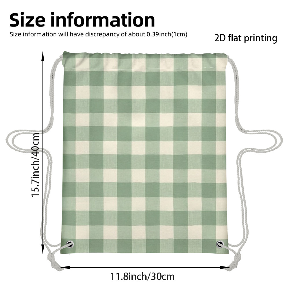 TEMU Mochila de 1 pieza con diseño a cuadros verdes de moda impreso en 2D - Correas ajustables, varios bolsillos, para gimnasio, yoga, viajes, como