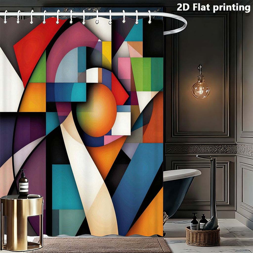 TEMU 2d Flat, 1pc 2d Flat Printing Curtain Shower Modern Abstract Colorful Geometric Pattern Curtain Suitable For Multiple Scenes Multiple Home