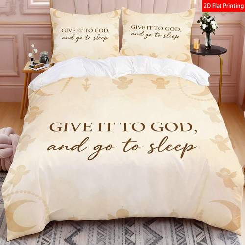 2pcs 3pcs latacaca boho religious bedspread suitable for occasions angel moon to god text quilt cover beige bedding with zipper closure machine washable comforter cover for room decor 2d flat