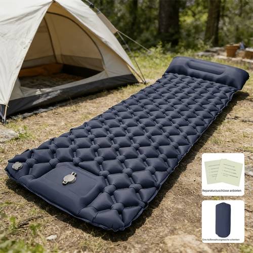 aufblasbare schlafmatte mit kissen, für camping - eingebaute fußpumpe, reparaturset enthalten, schnelle inflation, teichnutzung, ultraleichtes, verbessertes design, robuste und kompakte schlafmatte, feuchtigkeitsbeständige luftmatratze, ideal für rucksackreisen