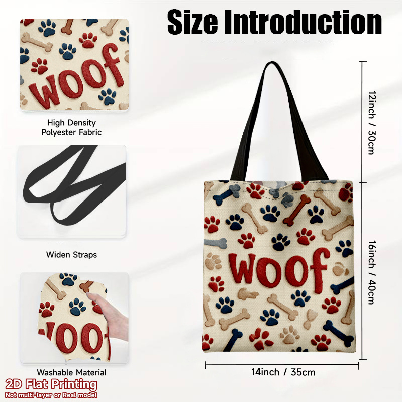 TEMU 1pc Large-capacity Foldable Handbag Suitable For Travel, Work & Shopping - Reusable Dog-themed Shoulder Bag With Paw Print & Bone Pattern,