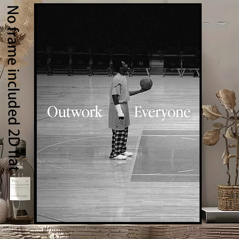 TEMU 2d Flat, 1pc Frameless Canvas " Everyone" Basketball - Black & White Motivational Decor Suitable For Office, Gym, Bedroom - Male Athlete Holding