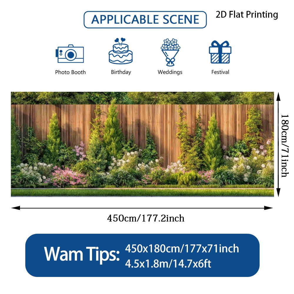 E-shop (2D Flat) . Gartenpflanzen und Holzzaun Garagentor Banner, einfach zu installieren, Polyesterfaser, geeignet für Hinterhof, Poolbereich,