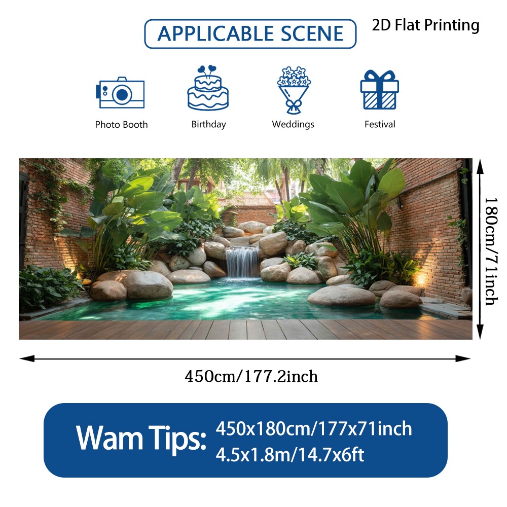 TEMU (2d Flat) 1pc Tropical Waterfall Garage Door Banner, Decorative Fence, , Polyester Fiber, Suitable For Poolside Screening, Birthday, Balcony,