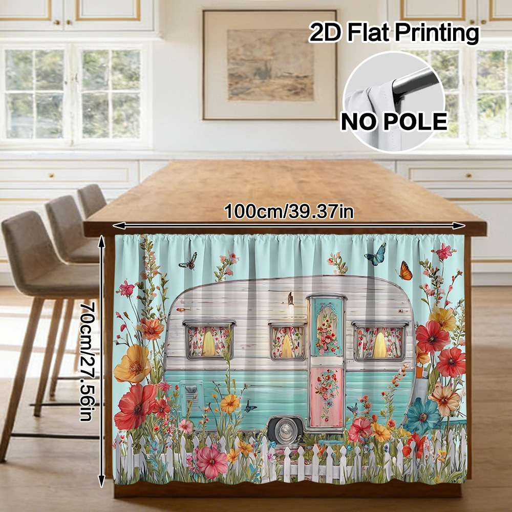 TEMU 2D, 1 pieza Cortina y decoración de gabinete con estampado de de elegante para jardín – Panel de cortina de poliéster con bolsillo para barra