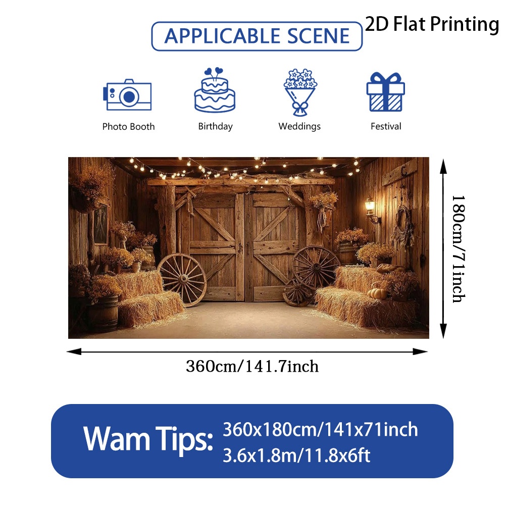 TEMU 1 bannière plate 2D pour Thanksgiving avec un design d'étable d'automne et de roue de foin. Facile à installer, fabriquée en fibre de polyester,