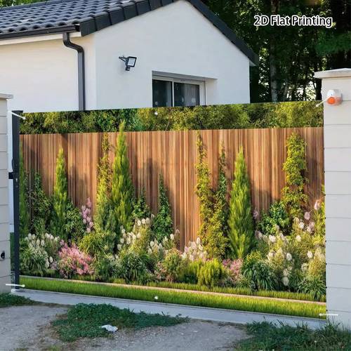 2d flat 1pc garden plants and wooden fence garage door banner polyester fiber suitable for backyard poolside screening patio decoration courtyard festival party with fixing rope christmas halloween decorations