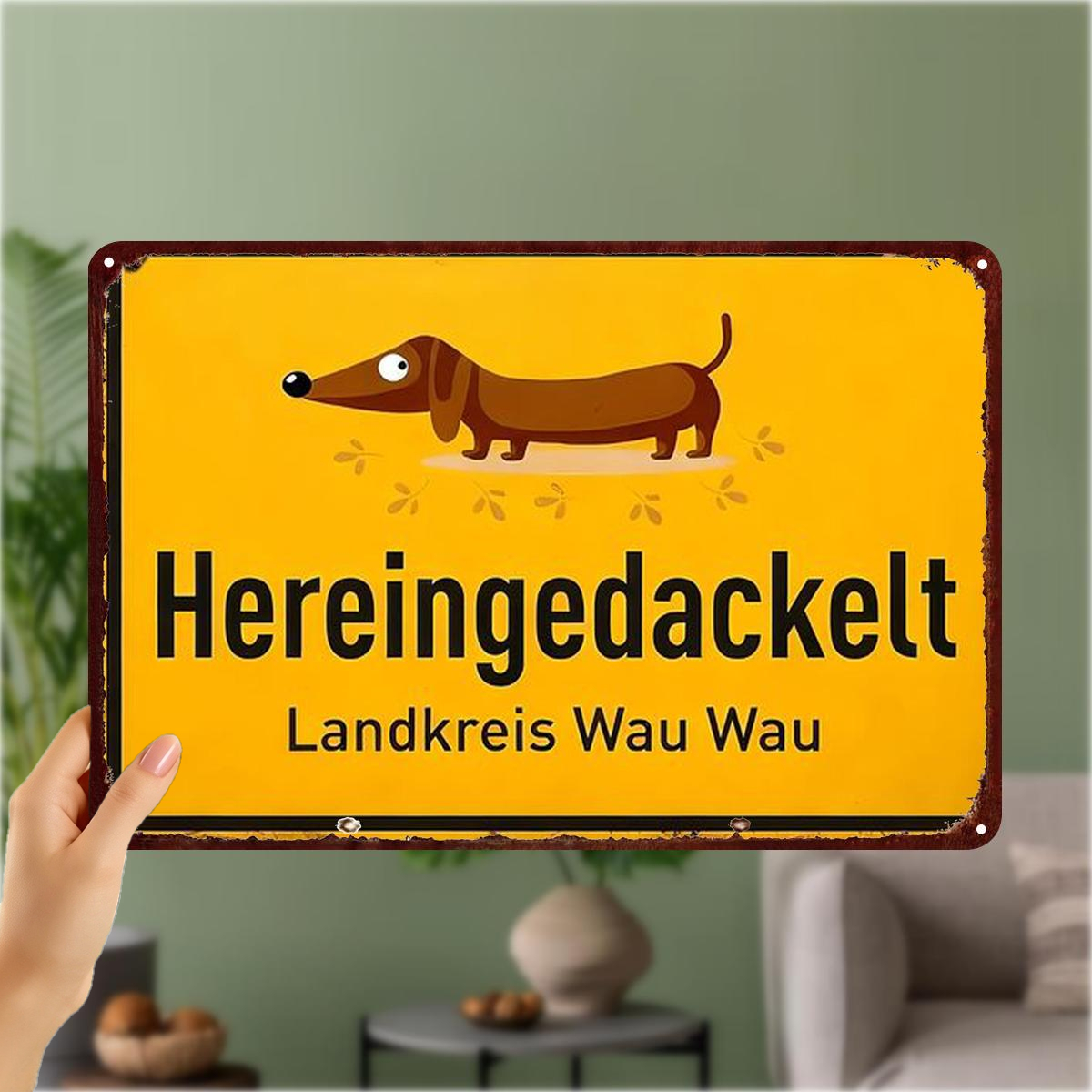 TEMU 2D Flach ., "Hereingedackelt - Dachshund Eisen Schild Kunst, Landkreis Dekorative Wandplakette" 8×12 Zoll