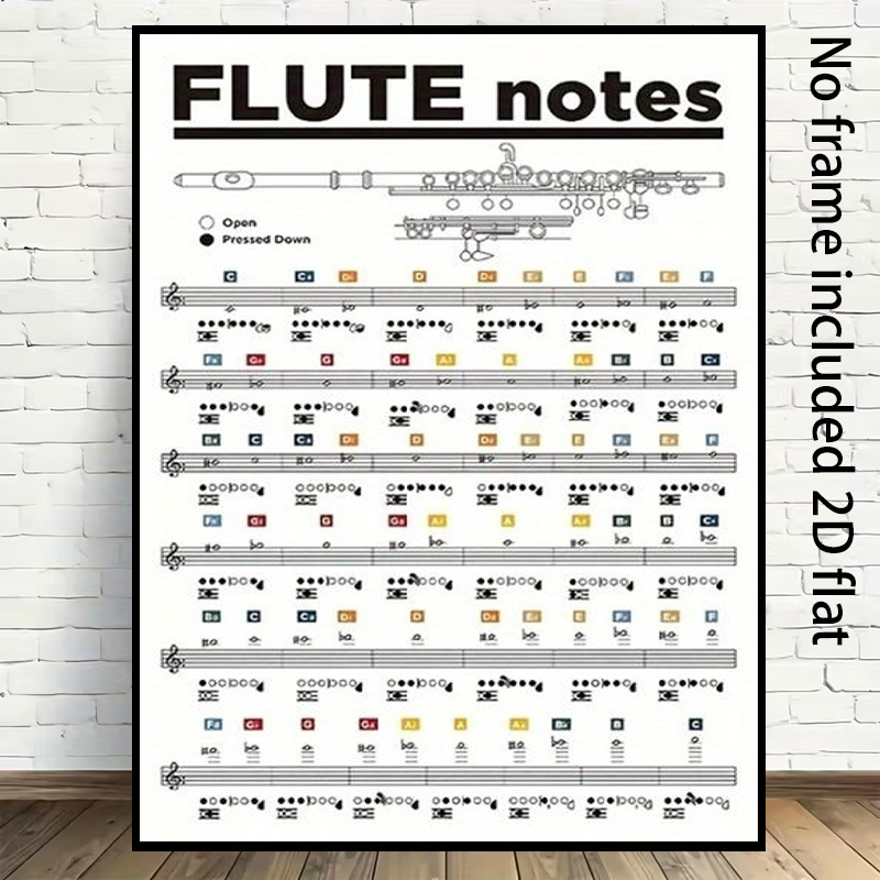 2d flat 2d flat 2d flat 1pc flute notes canvas art detailed flute fingering and note chart canvas painting