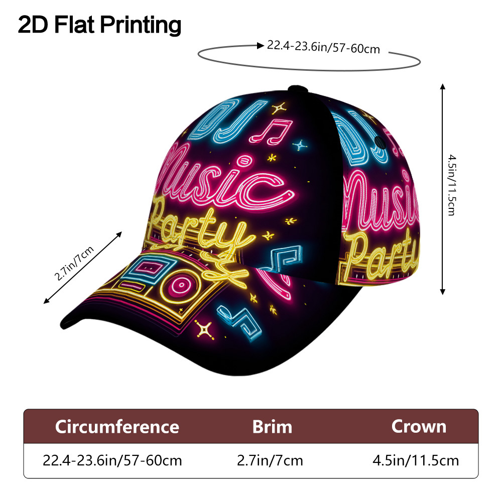 TEMU Ce casquette de baseball unisexe arbore un design de fête DJ néon, offrant à la confort et durabilité pour les activités de . Fabriquée en