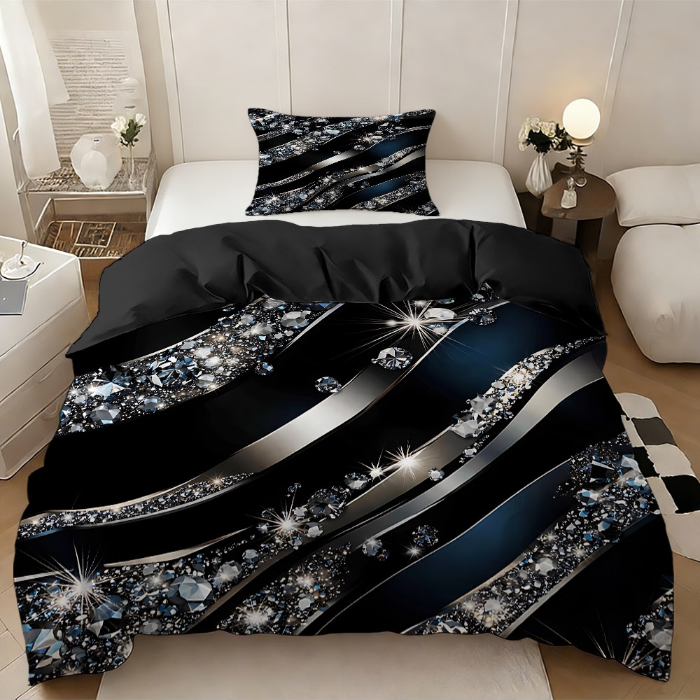 TEMU 2/3pcs Skin-friendly Sparkling Diamond Shine Themed Duvet Cover Set (1 Duvet Cover   1/2 Pillowcases, No Filler), High-definition Digital
