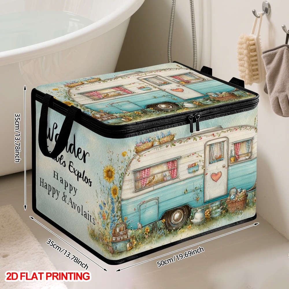 TEMU 1pc Of Floral -themed Shelf Baskets, A Zippered Foldable Pouch, Book Organizer, Car Trunk Storage, Home Gift, Garage Organization, Utility Room