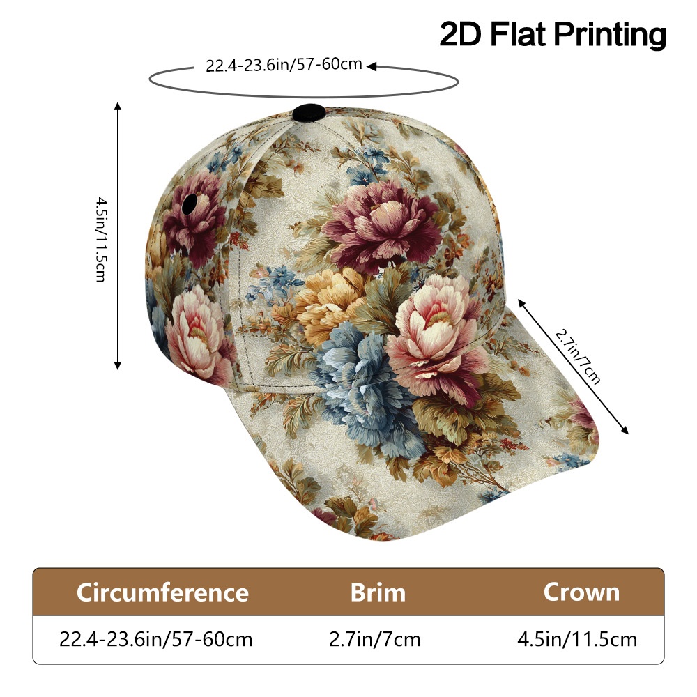 TEMU 1pc, Two-dimensional Flat Vintage Print Baseball – Adjustable Duckbill Style, Lightweight And Fashionable, Casual Wear And Vacations, Easy To