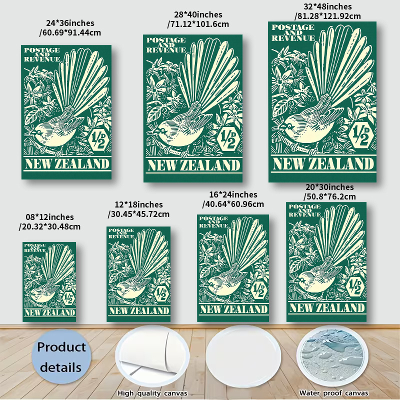 TEMU 2d Flat, 2d Flat, 1pc Vertical New Zealand Bird & Floral Frameless Canvas - Feather Fan-tailed Bird Suitable For Living Room, Bedroom, Decor,