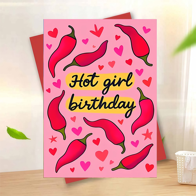 A Humorous Birthday Card Featuring A Hot Girl Design With A Spicy Chili Theme, With . A Greeting Suitable For A Girlfriend, Wife, Best Friend, Sister, Or Bff, Perfect For Feminine Celebrations