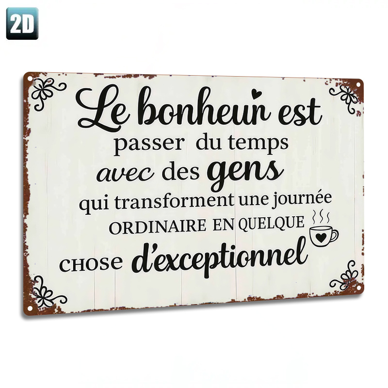 TEMU Panneau Métal Plat 2D - 1pc, 2D Plat, ": Impression d'Art en Fer avec Française". Plaque de Porte, Extérieur, Décoration de Pièce, Décoration