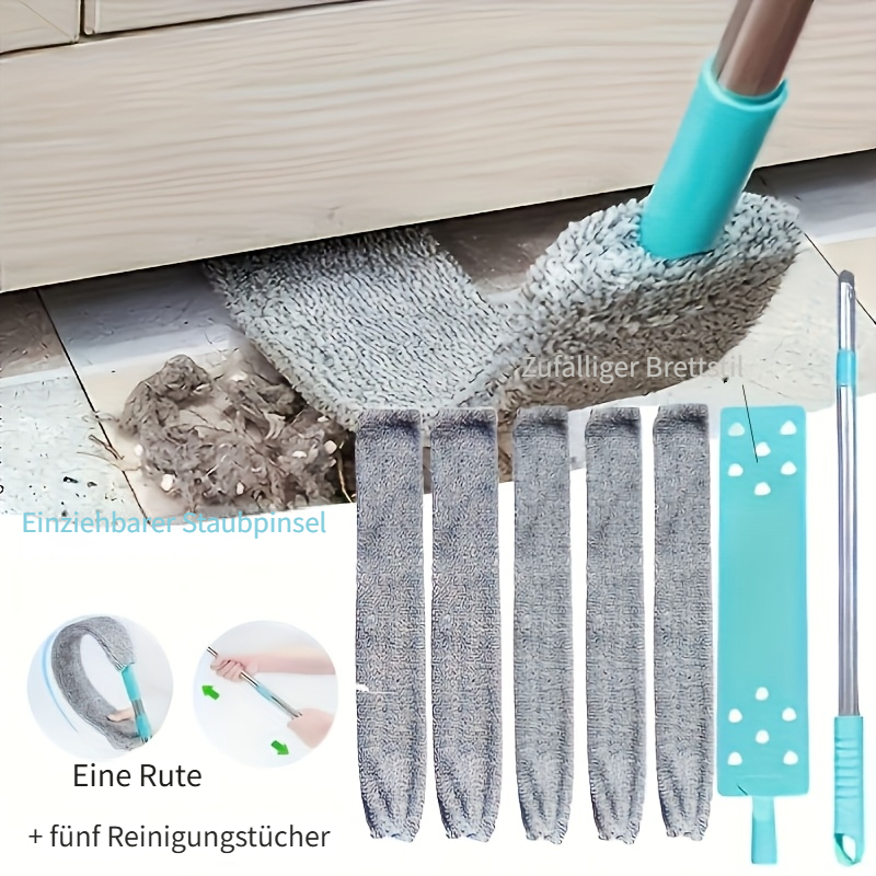 6er-pack staubwedel, ausziehbares langes griffdesign, zufälliger plattenstil, mit 5 austauschbaren tüchern, ideal für die reinigung unter betten, sofas & spalten, - , haushaltsreinigungswerkzeug, staubwedel zur tiefenreinigung unter betten, möbelständer-staubentferner