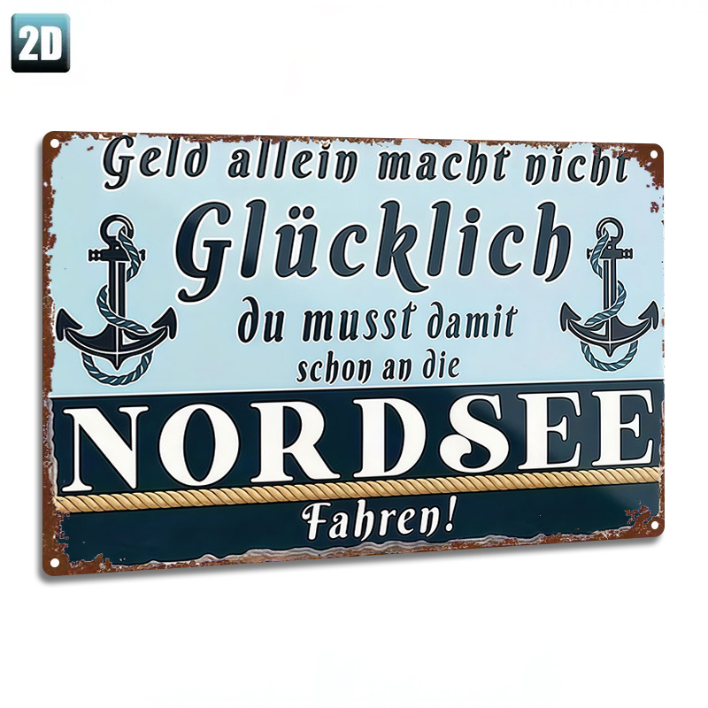 TEMU 2D Flat - 1 Stück Metallschild, 2D Flat, "Vintage Nautisches Anker Schild: 'Geld Macht Nicht , Du Musst Damit Schon an Die Fahren!'". Wohnen,