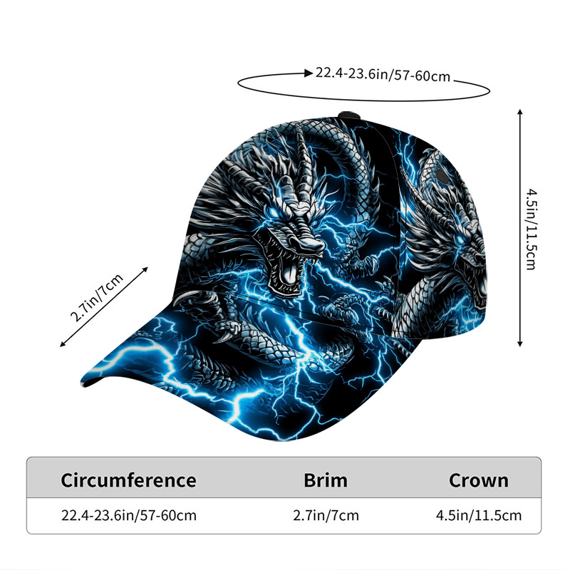 TEMU 1pc Dragon With Electric Lightning Print Classic Baseball Cap, Great For Urban Casual Scenes, Daily Street Styling, Fashionable Everyday Wear,