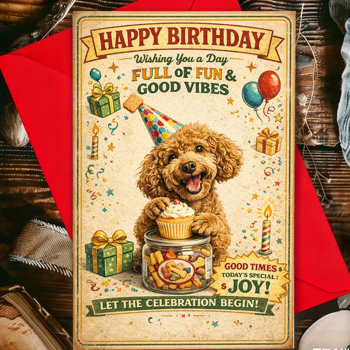 TEMU A Birthday Card Featuring An Adorable Poodle Holding A Cupcake And Wearing A Party Hat, "full Of Joy And A Wonderful Atmosphere," Suitable For