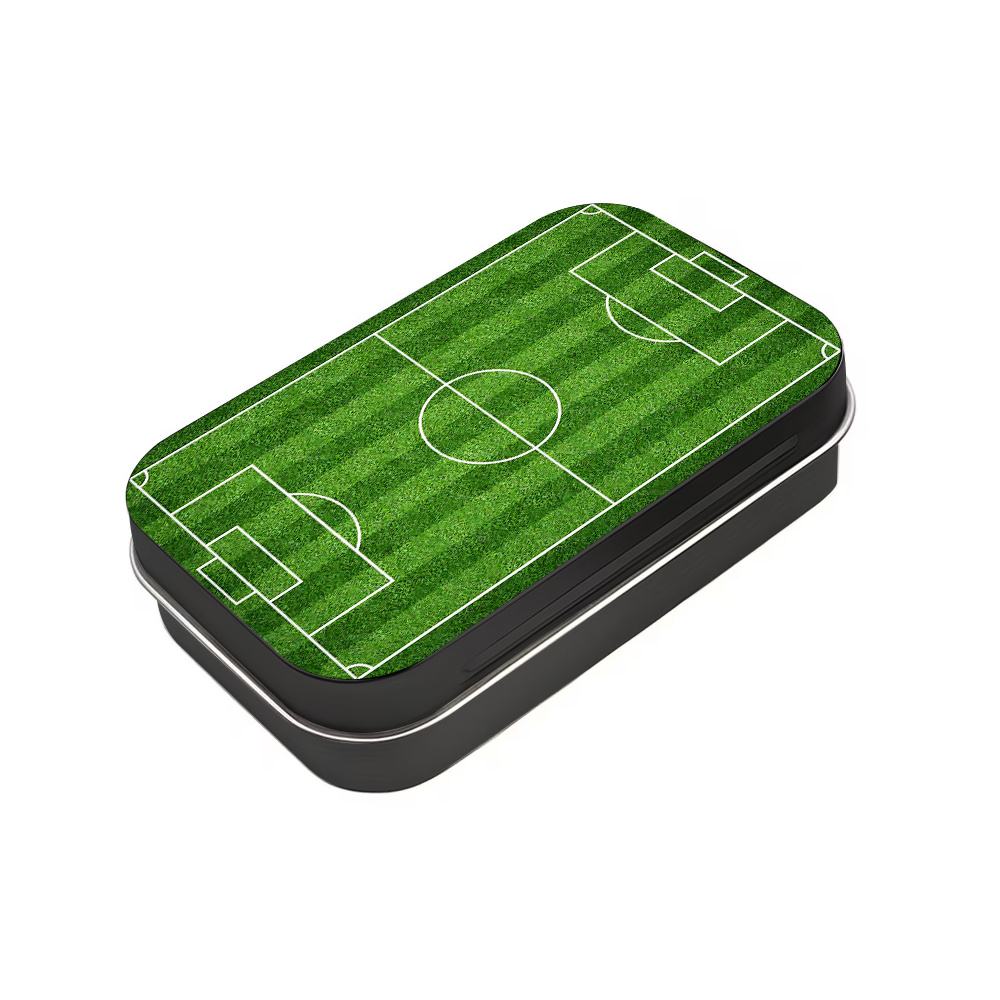 TEMU 1pc Portable Mini Storage Box, Soccer Field Pattern For Office Use, Travel, Pocket Portability Card, Coin Jewelry Storage Square Metal Storage