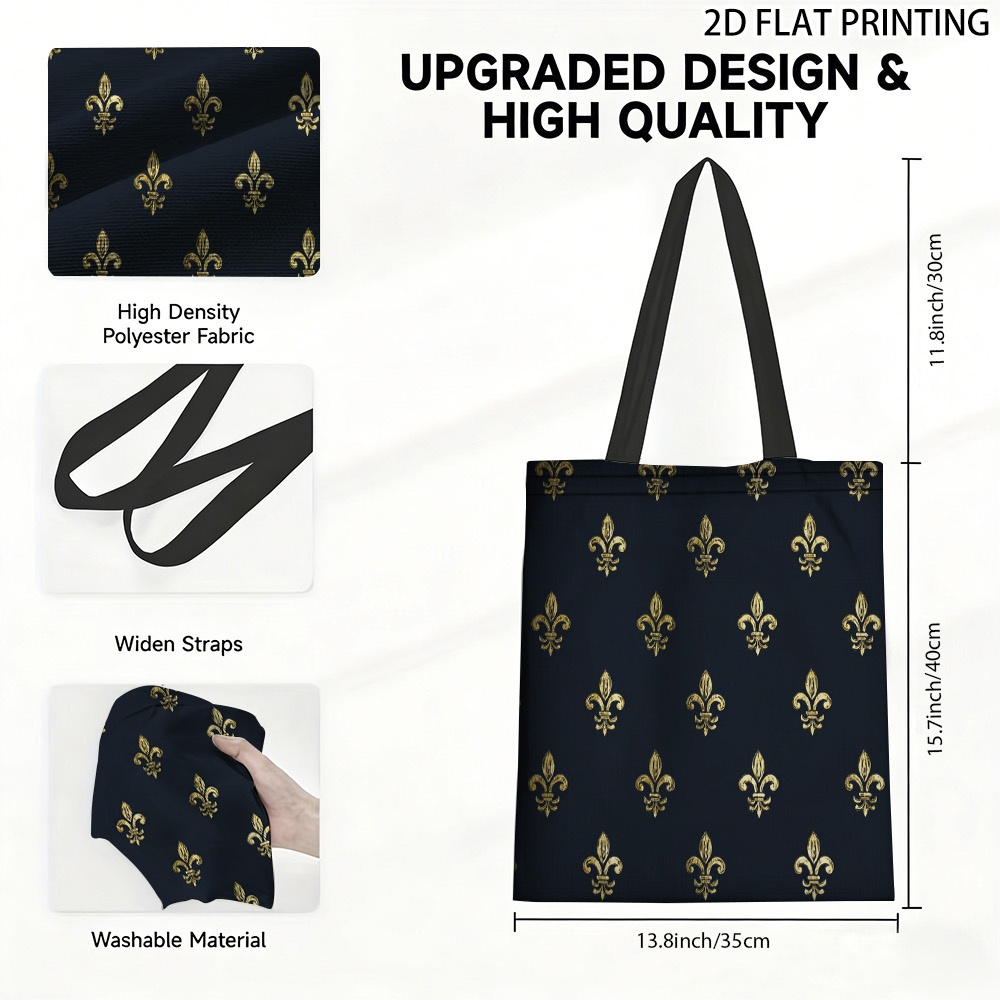 TEMU (2d Flat) 1pc Golden (4 Words Tote Bag, Ladies Large Capacity Cute Design, Perfect For Daily Shopping Travel And , Ideal For School Daily