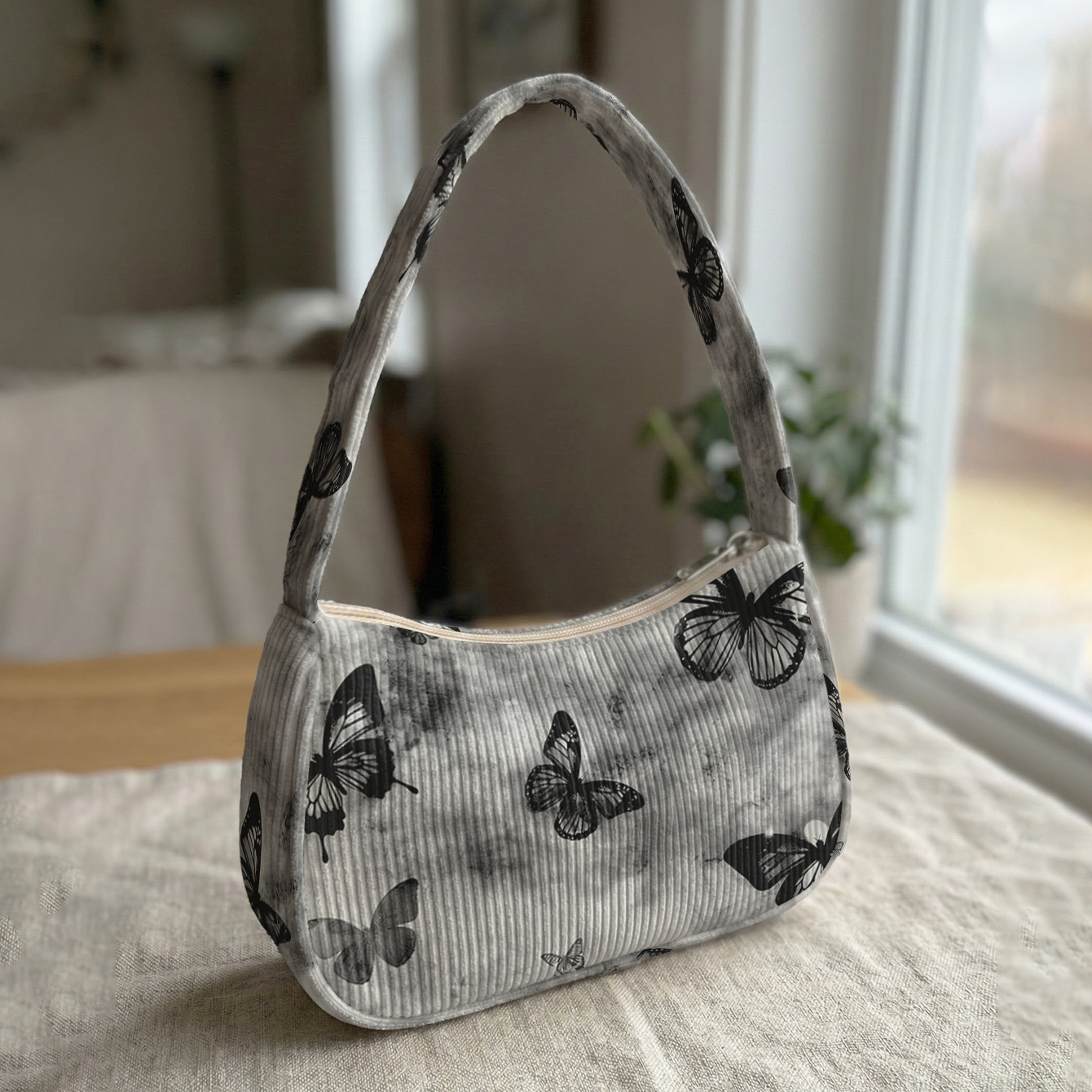 TEMU Print Pattern 2d Printed Non-collision Shoulder Bag, Soft Corduroy And Portable Size | Single Shoulder/underarm Dual Use | Music