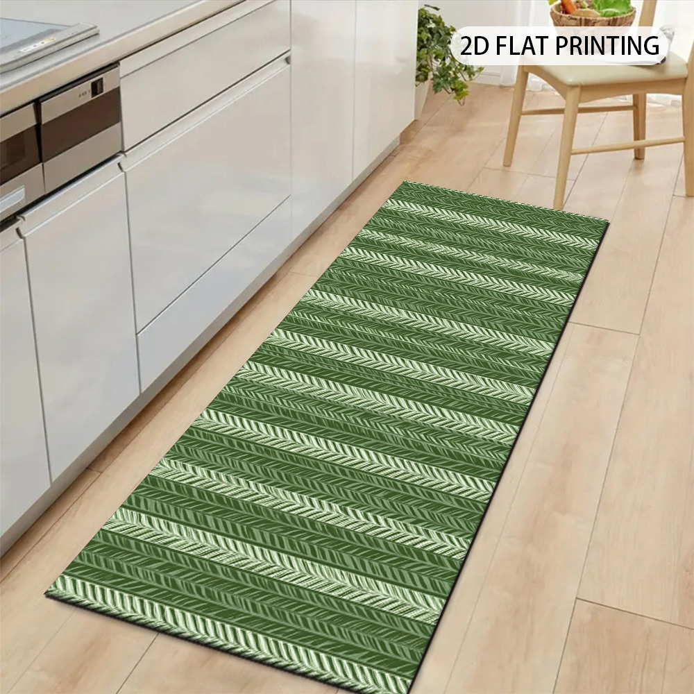 TEMU 1pc Nordic Style Green Runner Rug With White Leaf Pattern On Green Background | 2d Printed With Non-slip Backing, Soft To The Touch, Machine