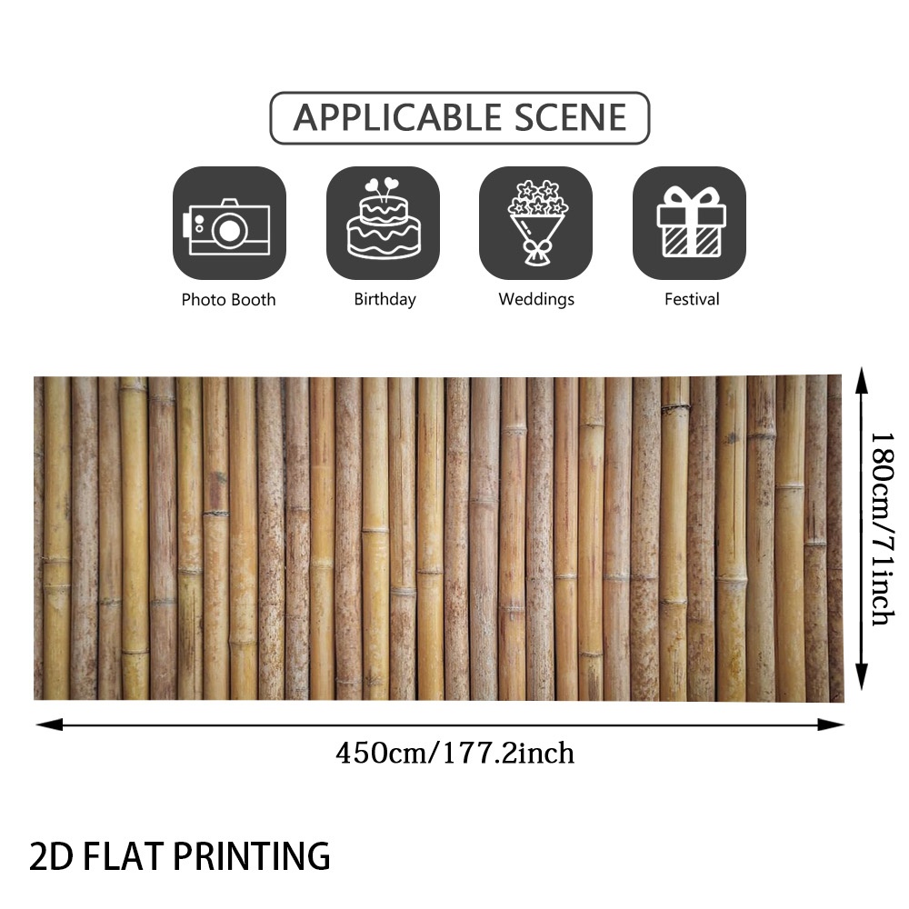 TEMU (2d Flat) 1pc Vertical Natural Bamboo Poles Garage Door Banner, Decorative Fence, , Polyester Fiber, Suitable For Birthday, Garden Party, Fence