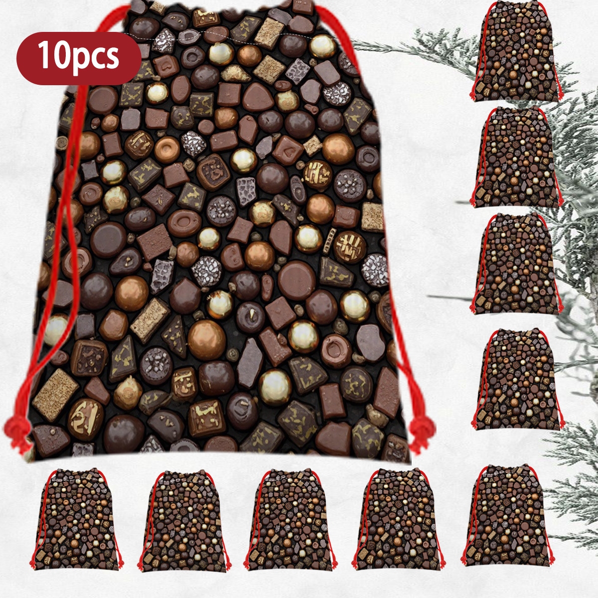 TEMU Lot de 10 sacs cadeaux de luxe imprimés à motif chocolat | Parfaits pour , les célébrations et les occasions spéciales. Magnifiquement arrangés